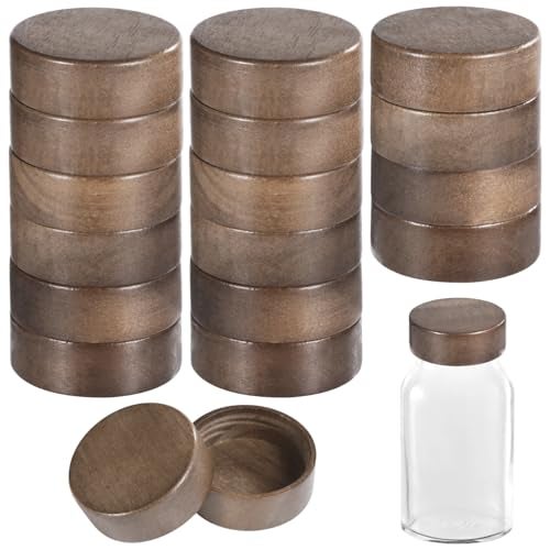 DIMEGON 16 PCS Threaded Wooden Jar Lids, 1.85 in Airtight Glass Spice Container Lids, Natural Acacia Timber Tops,Round Bottle Storage Can Caps, Reusable Closure for 4 oz and 8 oz Spice Jars (16) - Image 1