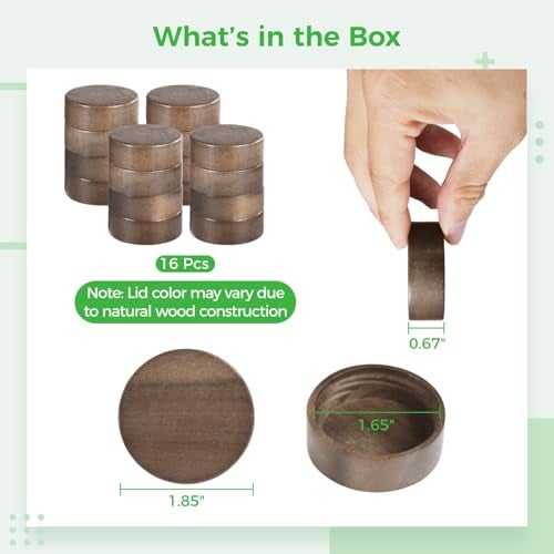 DIMEGON 16 PCS Threaded Wooden Jar Lids, 1.85 in Airtight Glass Spice Container Lids, Natural Acacia Timber Tops,Round Bottle Storage Can Caps, Reusable Closure for 4 oz and 8 oz Spice Jars (16) - Image 3