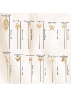 Cinaci Cinaci 12 Pack Gold Decorative Chinese Vintage Butterlfy Flower Metal Hair Sticks Chopsticks Retro Hair Pins Forks Hairpins Hair Bun Updo Holders Long Thick Hair Accessories for Women Girls  - Image 5