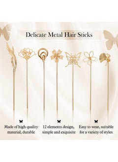 Cinaci Cinaci 12 Pack Gold Decorative Chinese Vintage Butterlfy Flower Metal Hair Sticks Chopsticks Retro Hair Pins Forks Hairpins Hair Bun Updo Holders Long Thick Hair Accessories for Women Girls  - Image 4