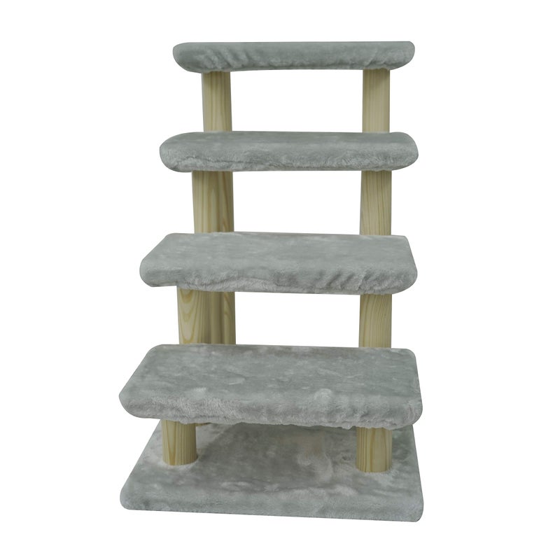 Cowboy Wooden pet Stairs 4Step pet Ladder cat Dog Easy Stairs with Detachable Carpet for high Bed and Couch Gray