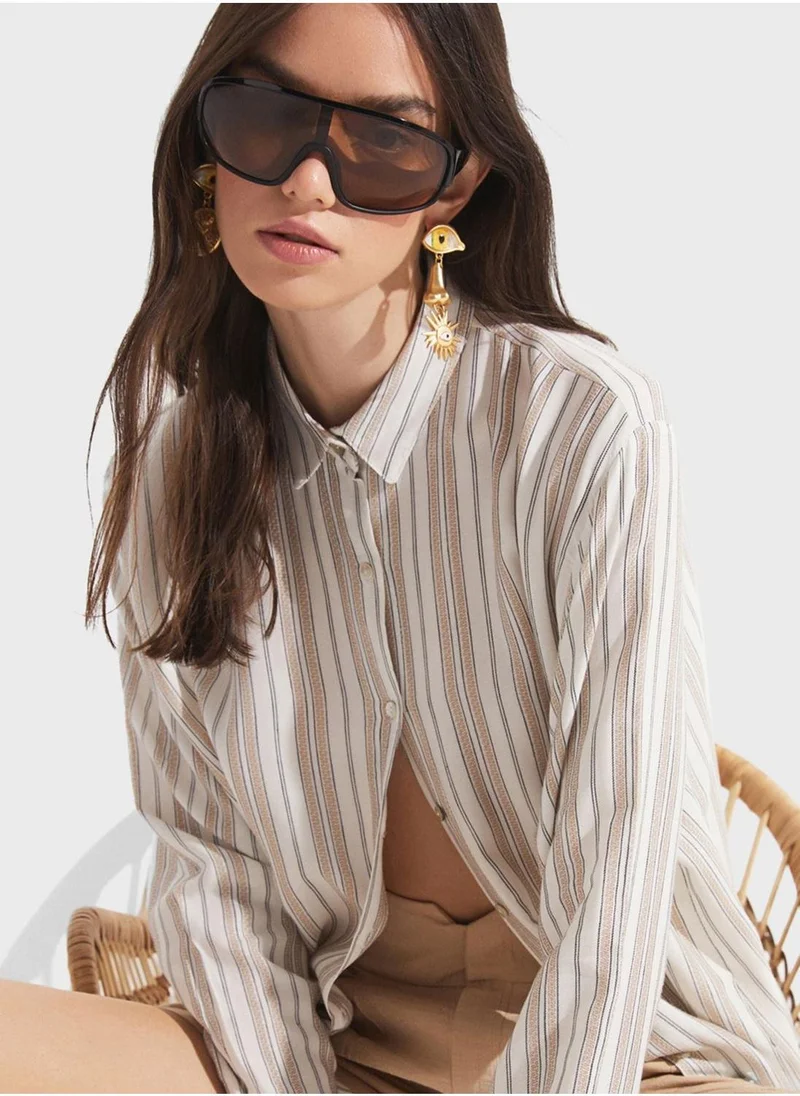 جون Striped Button Down Shirt