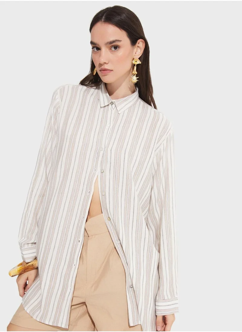JUNE Striped Button Down Shirt