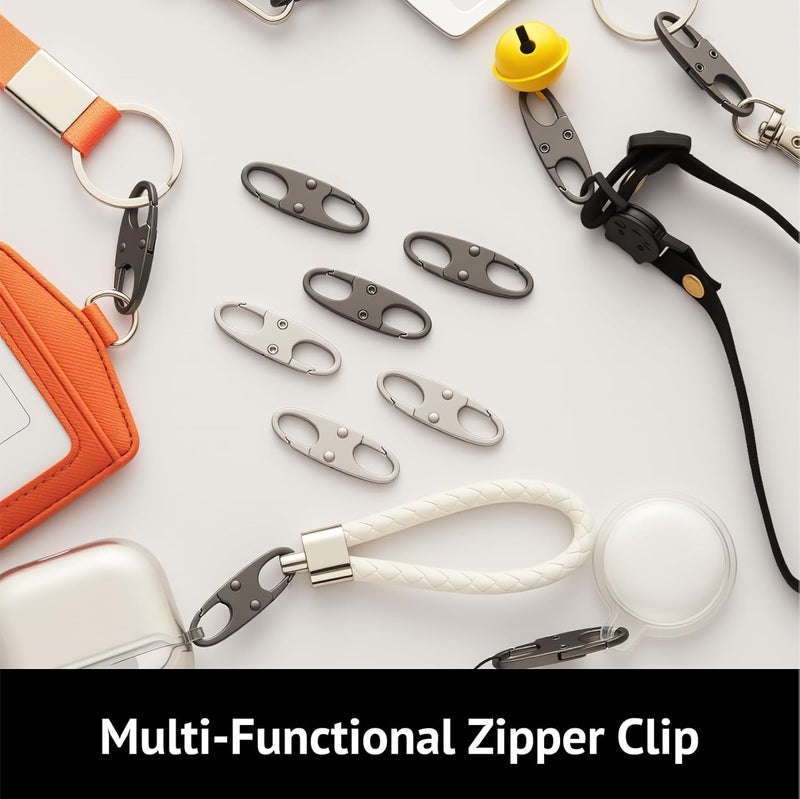 zelin Anti Theft Zipper Clips - 8Pcs Double Opening Small Carabiner Clips in Space Grey - Image 5