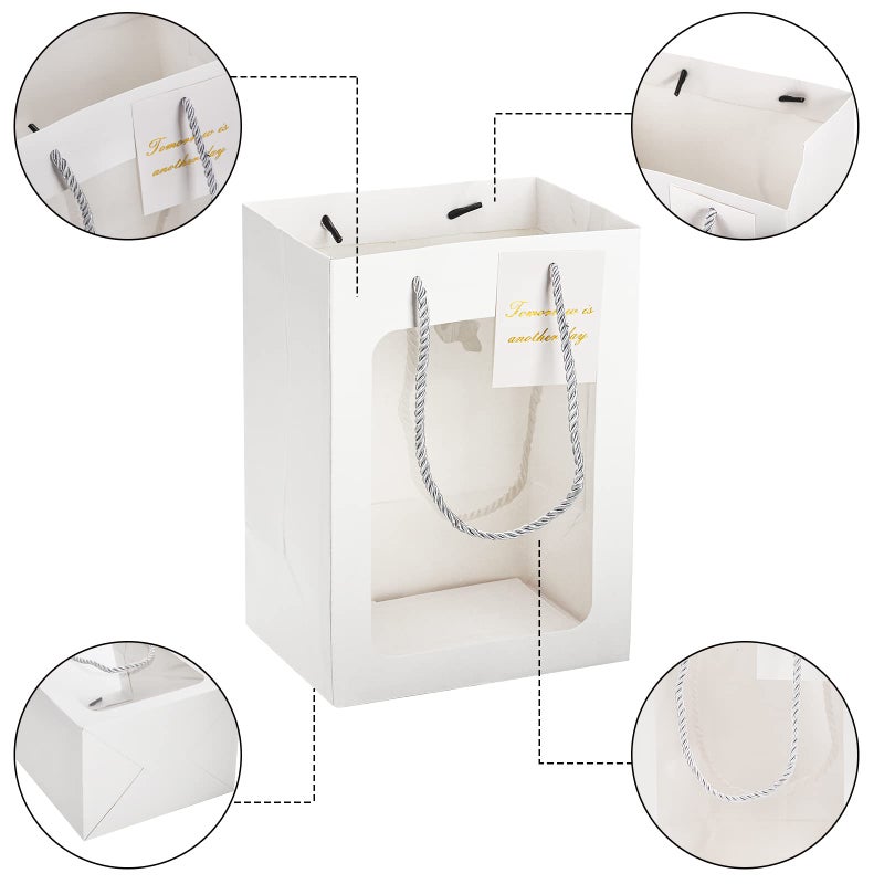 Zenfun 24 Pack White Kraft Paper Bags With Handles  Gift Shopping Bags With Transparent Window  Paper Gift Bags For Thanksgiving Christmas Birthday Wedding  Multisizes - Image 3