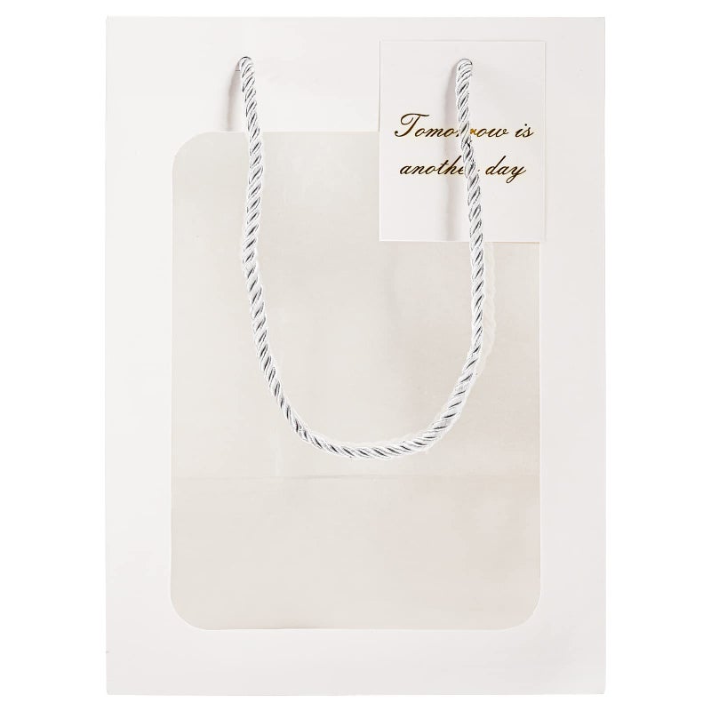 Zenfun 24 Pack White Kraft Paper Bags With Handles  Gift Shopping Bags With Transparent Window  Paper Gift Bags For Thanksgiving Christmas Birthday Wedding  Multisizes - Image 5