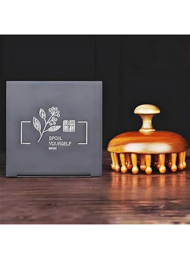 إسكدنيا Massage Hair Brush,Sandwood Hair Scalp Massager with 28 Pins, Wooden Scalp Massage Comb, Wooden with Handle, for Men and Women, Full Body Hair Brush - Image 2