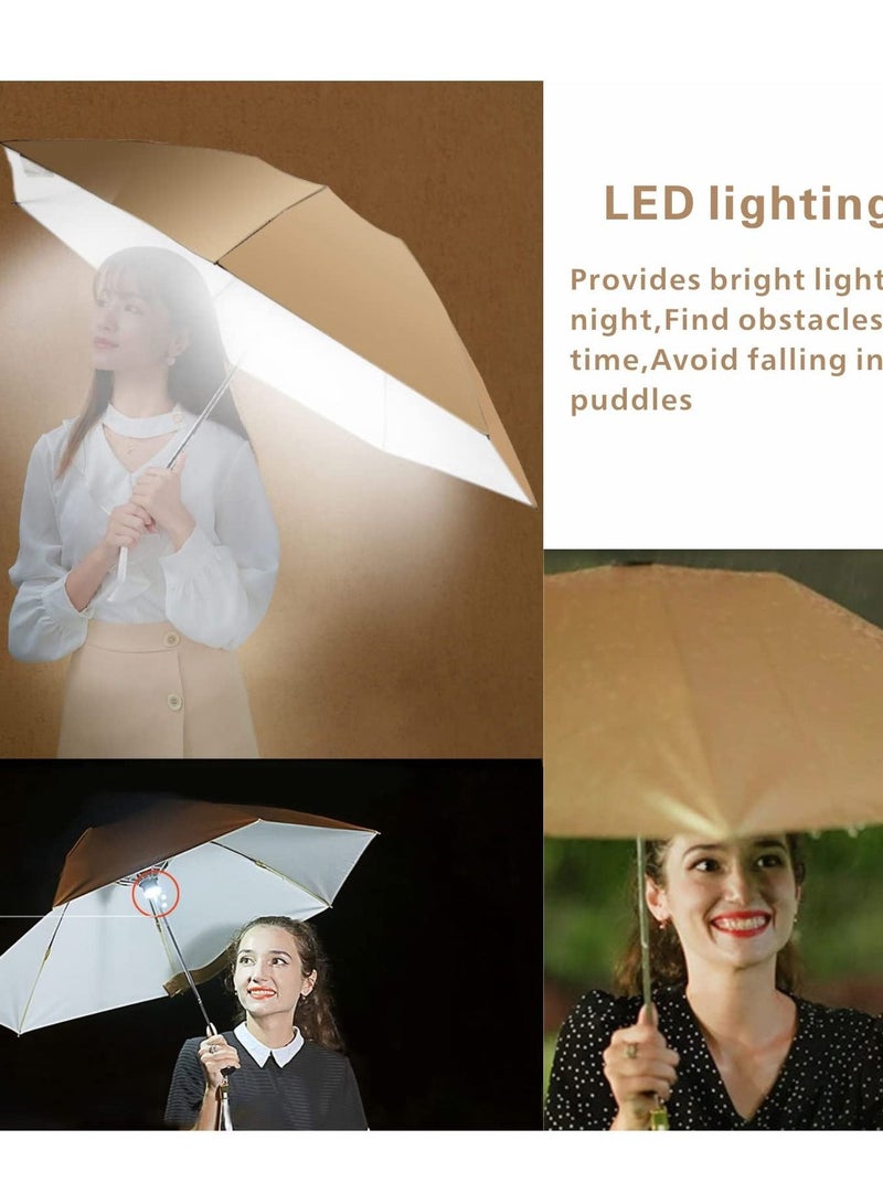 Umbrella Windproof Travel - Sun Protection with Fan and Illumination, Mini, Compact, Small, Folding Portable Backpack, Car, Shade Umbrellas for Rain Men Women - Image 3