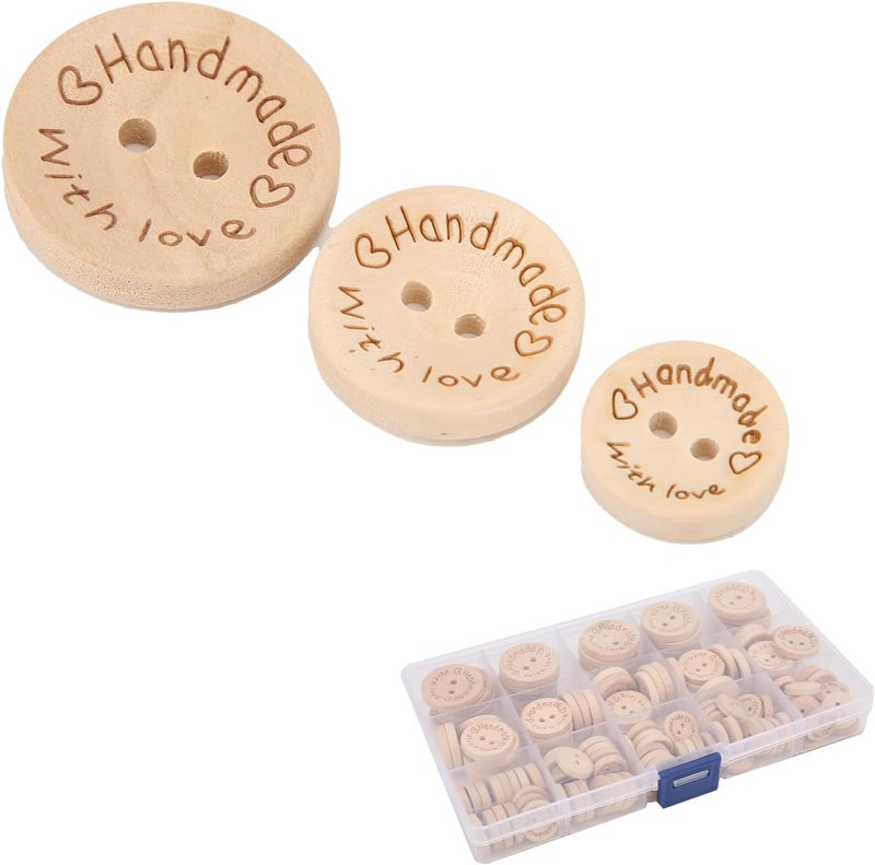 Haofy Bulk 140pcs Wood Sewing Buttons Mixed Size Round Buttons with Letters Smooth DIY Friendly Surface for Crochet, Scrapbooking Holiday Decor Safe for Baby Clothes Christmas Crafts - Image 3
