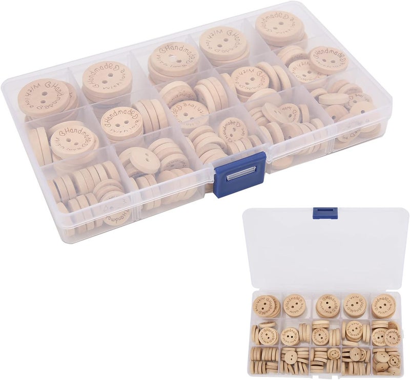 Haofy Bulk 140pcs Wood Sewing Buttons Mixed Size Round Buttons with Letters Smooth DIY Friendly Surface for Crochet, Scrapbooking Holiday Decor Safe for Baby Clothes Christmas Crafts - Image 2