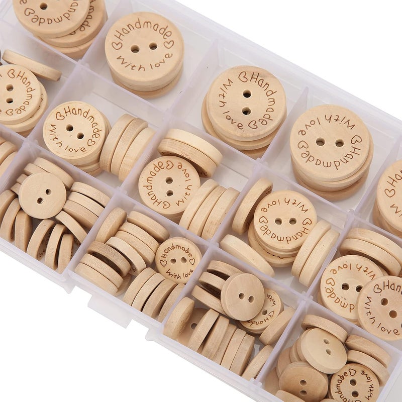 Haofy Bulk 140pcs Wood Sewing Buttons Mixed Size Round Buttons with Letters Smooth DIY Friendly Surface for Crochet, Scrapbooking Holiday Decor Safe for Baby Clothes Christmas Crafts - Image 4