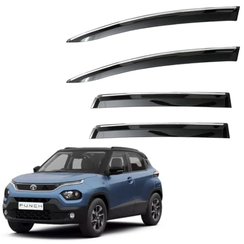 CAR SAAZ Unbreakable Chrome Smoke Door Visor for Punch (2021-Present) | Premium Sun Rain Wind Deflector Chrome Strip Side Door Rain Visor – Set of 4 Pcs - Image 1