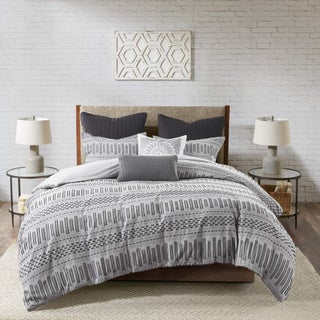 INKIVY Rhea 100 Cotton Duvet Set Mid Century Modern Boho Design All Season Comforter Cover Bedding Set Matching Shams FullQueen Geometric Clipped Jacquard Grey 3 Piece - pzsku/ZBFFE195EB59F9B6CAF8CZ/45/1749492310/066ce417-69e6-4ce5-9f70-85279376a2a7