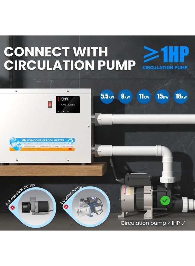 Mxmoonant Pool Heater 11KW 220-380V Electric Water Thermostat with Temperature Control, Self-Heating for SPA, Tub, Pool - Image 5