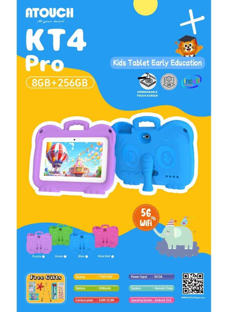 ATOUCH KT4 Pro 7-Inch Kids Tablet – Early Education Android Tab with 8GB RAM + 256GB ROM, WiFi Connectivity, Parental Control, Preloaded Learning Apps, EVA Protective Case for Children – Rose Red - Image 4