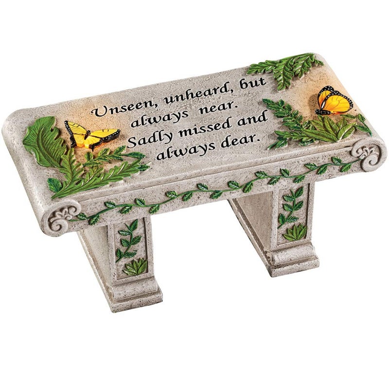 Collections Etc Solar Powered LED Outdoor Garden Memorial Bench with Heartwarming Inscription - Perfect Faux Stone Plaque Statue to Remember Loved Ones 12" L x 5 1/2" W x 5 1/4" H - Image 1
