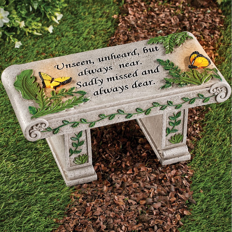 Collections Etc Solar Powered LED Outdoor Garden Memorial Bench with Heartwarming Inscription - Perfect Faux Stone Plaque Statue to Remember Loved Ones 12" L x 5 1/2" W x 5 1/4" H - Image 2