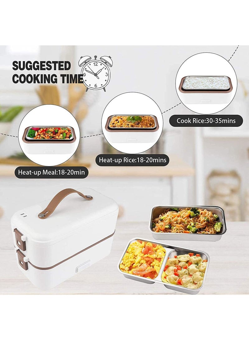 Arabest Lunch Box 800Ml 2 Tier Portable Electric Food Warmer Mini Removable 304 Stainless Steel 220V White - Image 3
