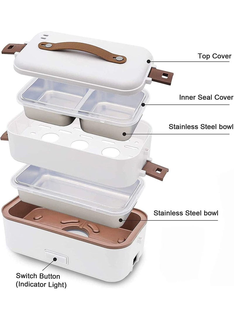 Arabest Lunch Box 800Ml 2 Tier Portable Electric Food Warmer Mini Removable 304 Stainless Steel 220V White - Image 2