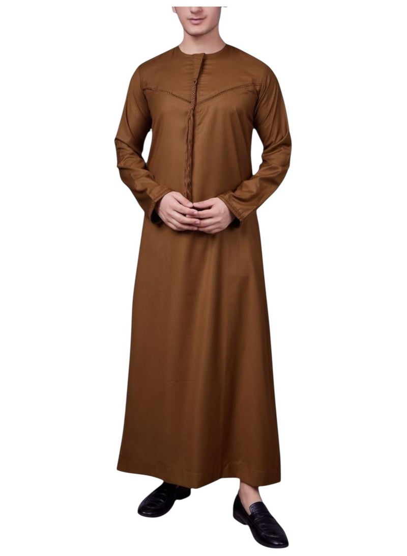 RUBY ISLAMIC CLOTHING Men's Kandura  Robe Thobe Jubbha  Round Neck Long Sleeve Kaftan With Embroidery - Image 1