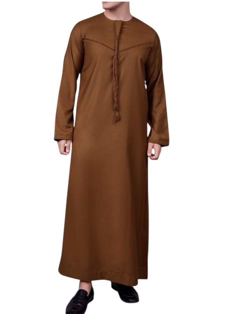RUBY ISLAMIC CLOTHING Men's Kandura  Robe Thobe Jubbha  Round Neck Long Sleeve Kaftan With Embroidery - Image 3