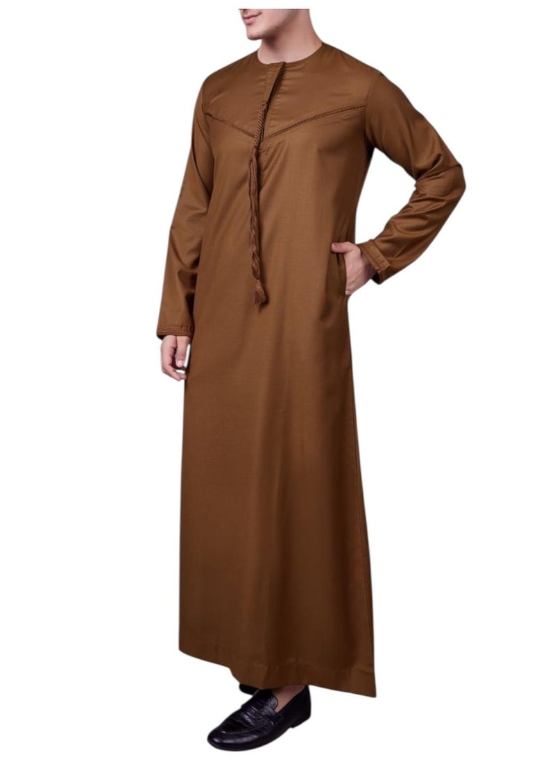 RUBY ISLAMIC CLOTHING Men's Kandura  Robe Thobe Jubbha  Round Neck Long Sleeve Kaftan With Embroidery - Image 2