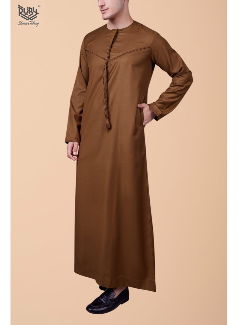 روبي للملابس الإسلامية ثوب كندورا للرجال ثوب جبها برقبة دائرية وأكمام طويلة مع تطريزز - Image 3