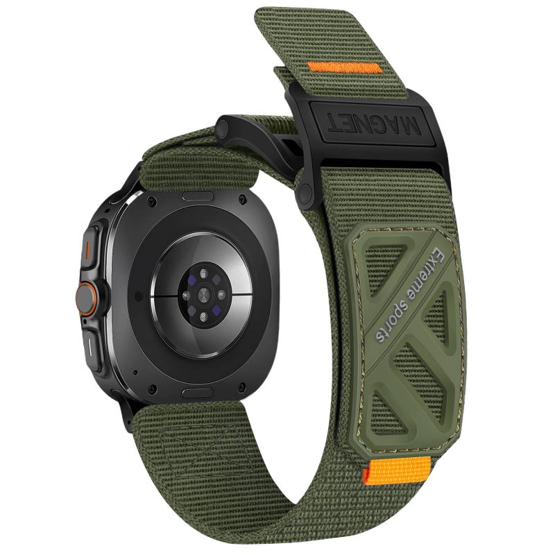 QX سوار ساعة ذكية سوار نايلون حلقي متوافق مع Samsung Galaxy Watch 8 بملاءمة قابلة للتعديل وحزام بديل للاستخدام اليومي باللون أخضر قابل للتعديل باللون الأخضر - Image 1