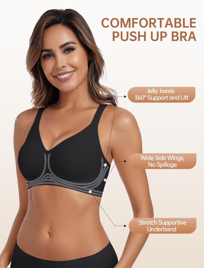 Vertvie Racerback Bras for Women Full Coverage Supportive Wireless Bras Push Up Seamless Bralettes Convertible T-Shirt Bra(Black,Medium) - Image 2