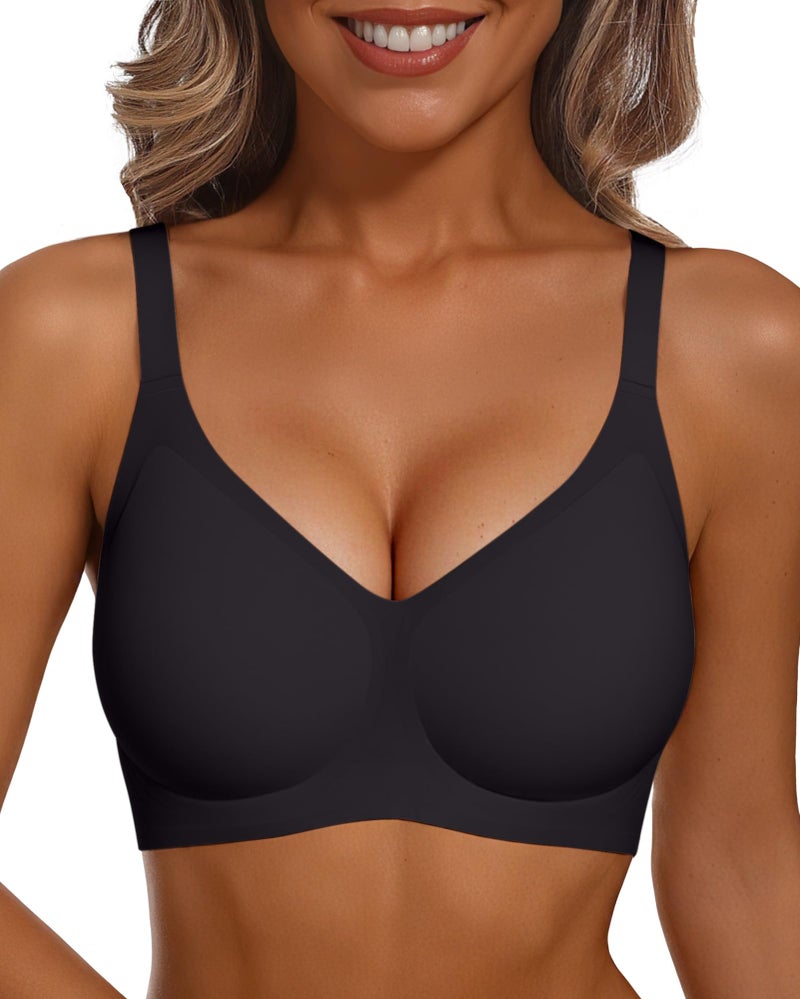 Vertvie Racerback Bras for Women Full Coverage Supportive Wireless Bras Push Up Seamless Bralettes Convertible T-Shirt Bra(Black,Medium) - Image 1
