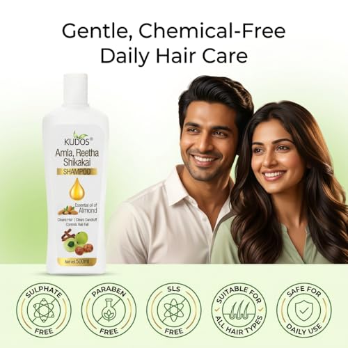 Kudos Ayurveda Amla Reetha Shikakai Shampoo – Ayurvedic Herbal Hair Cleanser for Women & Men | Hair Fall Control & Dandruff Care | Sulphate & Paraben Free | For All Hair Types with Aloe Vera (500mL) (2) - Image 3