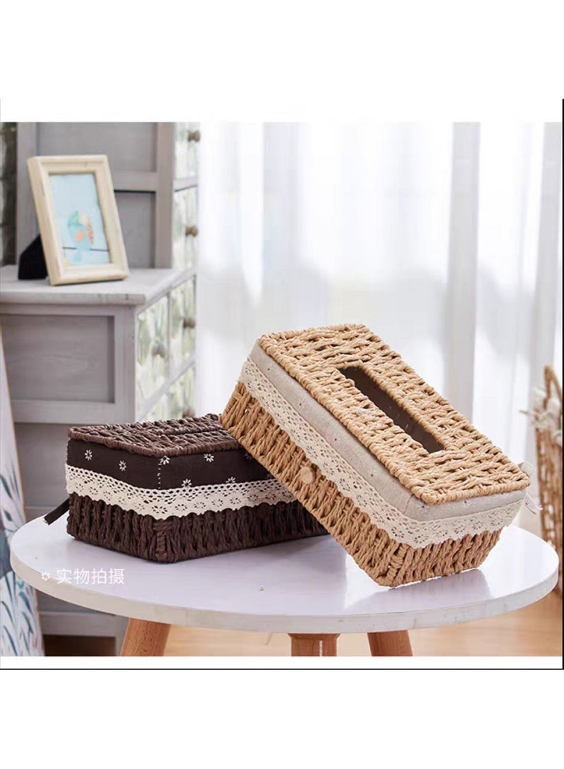 Tissue Case Napkin Holder Handwooven Tissue Box Kleenex Box Decorative Tissue Holder Tissue Paper Dispenser Napkin Holder For Home Office Bathroom 2pcs Set  - Image 1