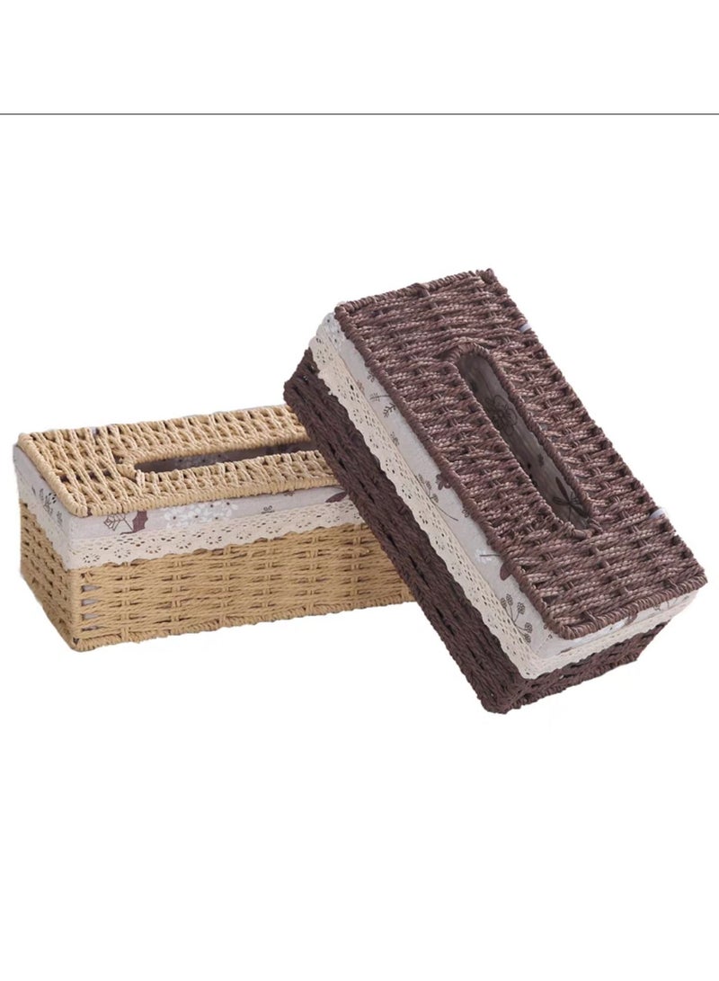 Tissue Case Napkin Holder Handwooven Tissue Box Kleenex Box Decorative Tissue Holder Tissue Paper Dispenser Napkin Holder For Home Office Bathroom 2pcs Set  - Image 3
