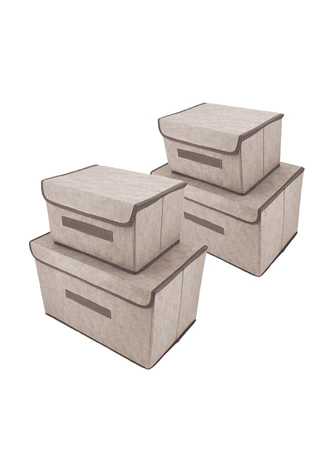 Betaoby Pack Of 4 Foldable Storage Box With Lid beige 36x23x24cm - Image 1