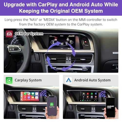 NINETOM Wireless CarPlay Retrofit Kit Decoder Compatible with Audi A4, A5, S4, S5, RS4, RS5, and Q5 (2008–2015), for 3G MMI System, Supports Android Auto, Mirror Link, Reverse Camera - Image 3