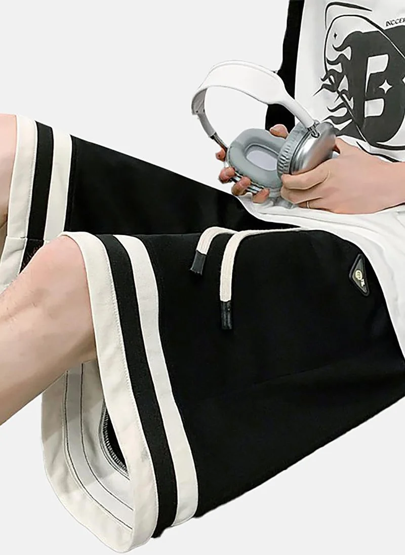 يونيكي Black Mid Rise Soild Relaxed Fit Shorts