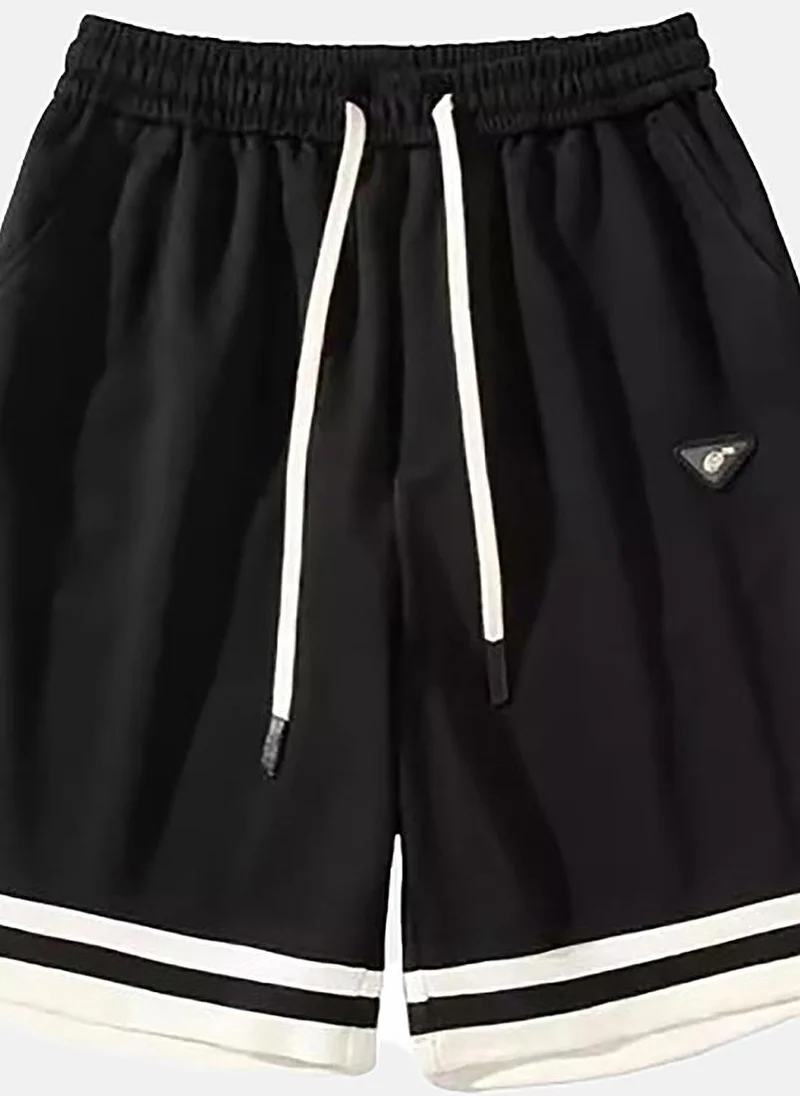 YUNIQEE Black Mid Rise Soild Relaxed Fit Shorts