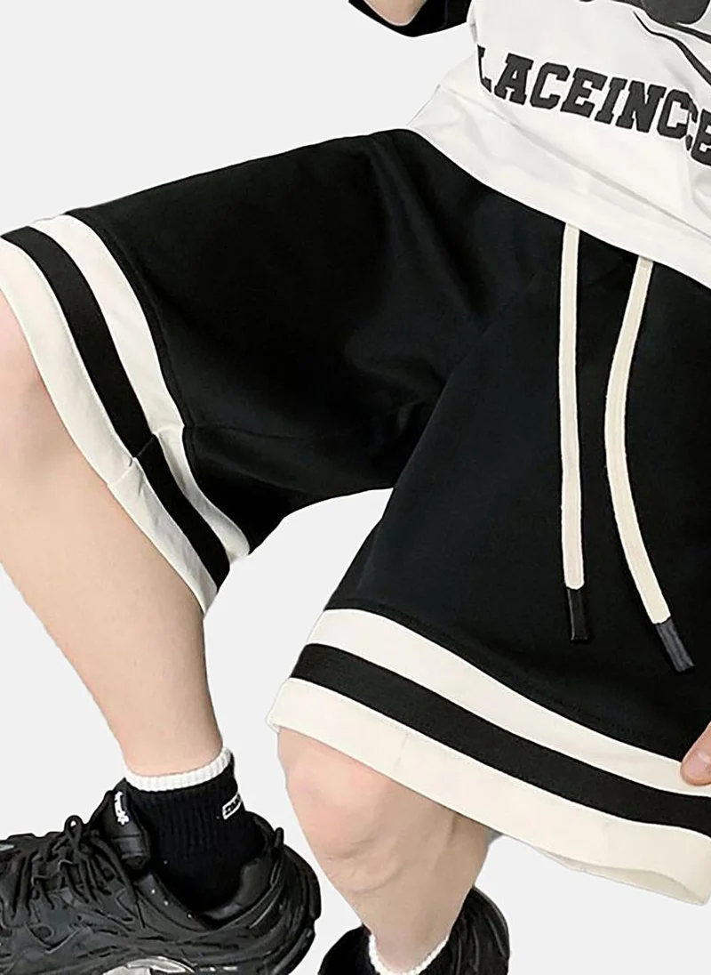 يونيكي Black Mid Rise Soild Relaxed Fit Shorts
