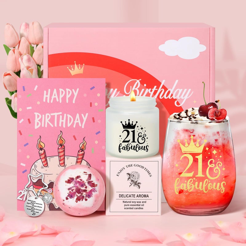 Tecanne 21st Birthday Gifts for Her Birthday Pamper Gifts for Her Personalised Glass 21st Wine Glass Gift Set Gin Gift Box for Daughter Sister Best Friends Bestie