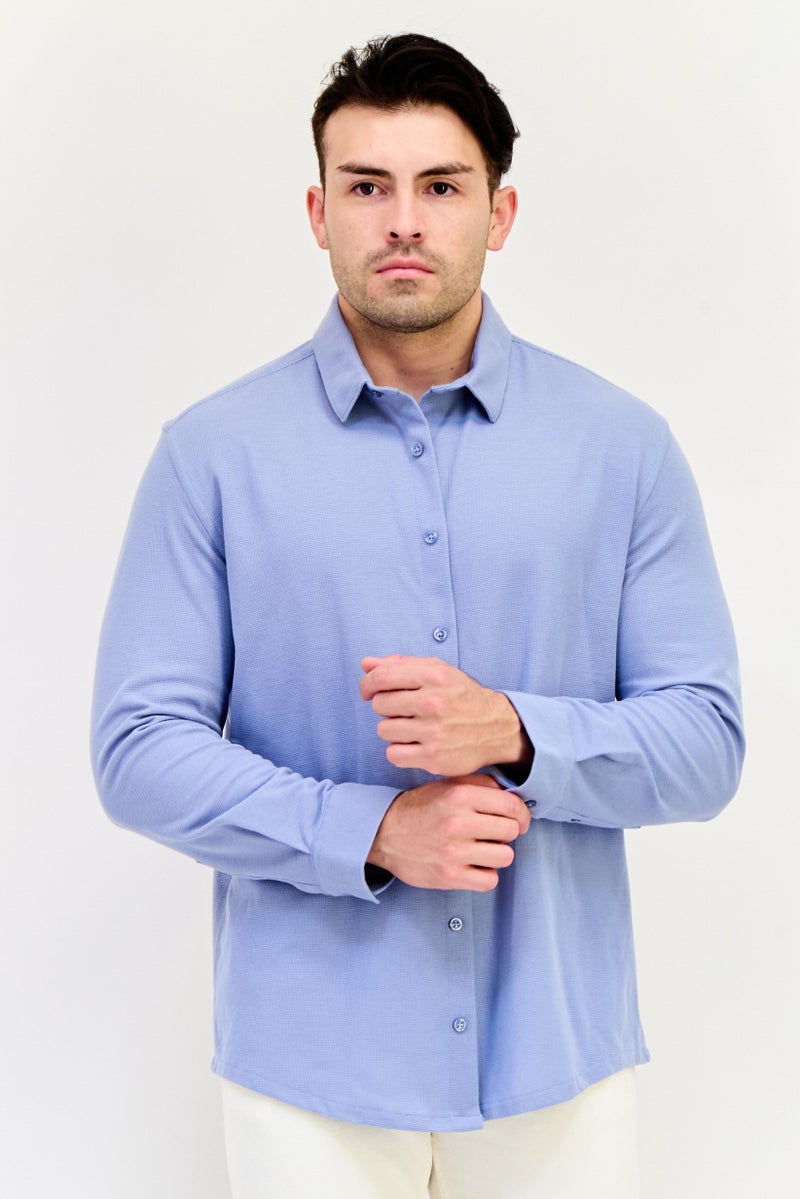 Celio Men Regular Fit Long Sleeve Textured Casual Shirt, Light Blue - Image 1