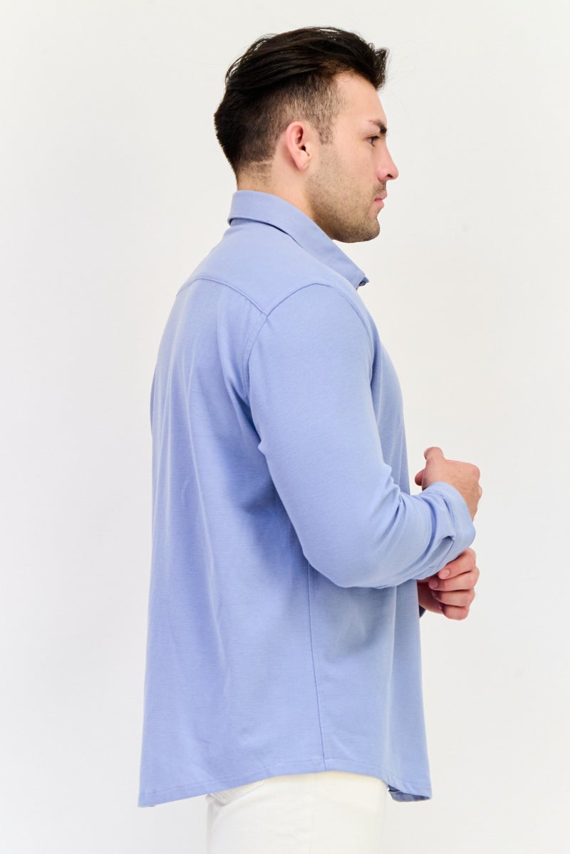 Celio Men Regular Fit Long Sleeve Textured Casual Shirt, Light Blue - Image 3