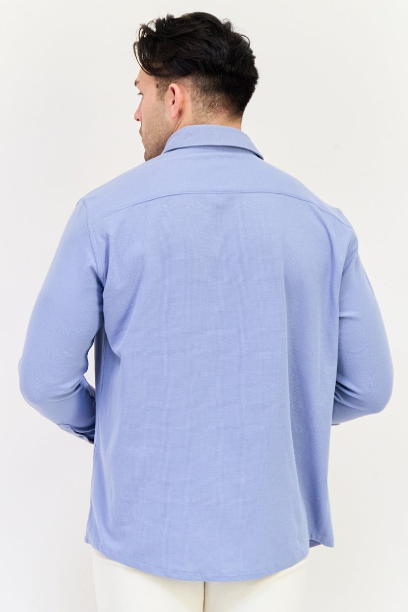 Celio Men Regular Fit Long Sleeve Textured Casual Shirt, Light Blue - Image 2