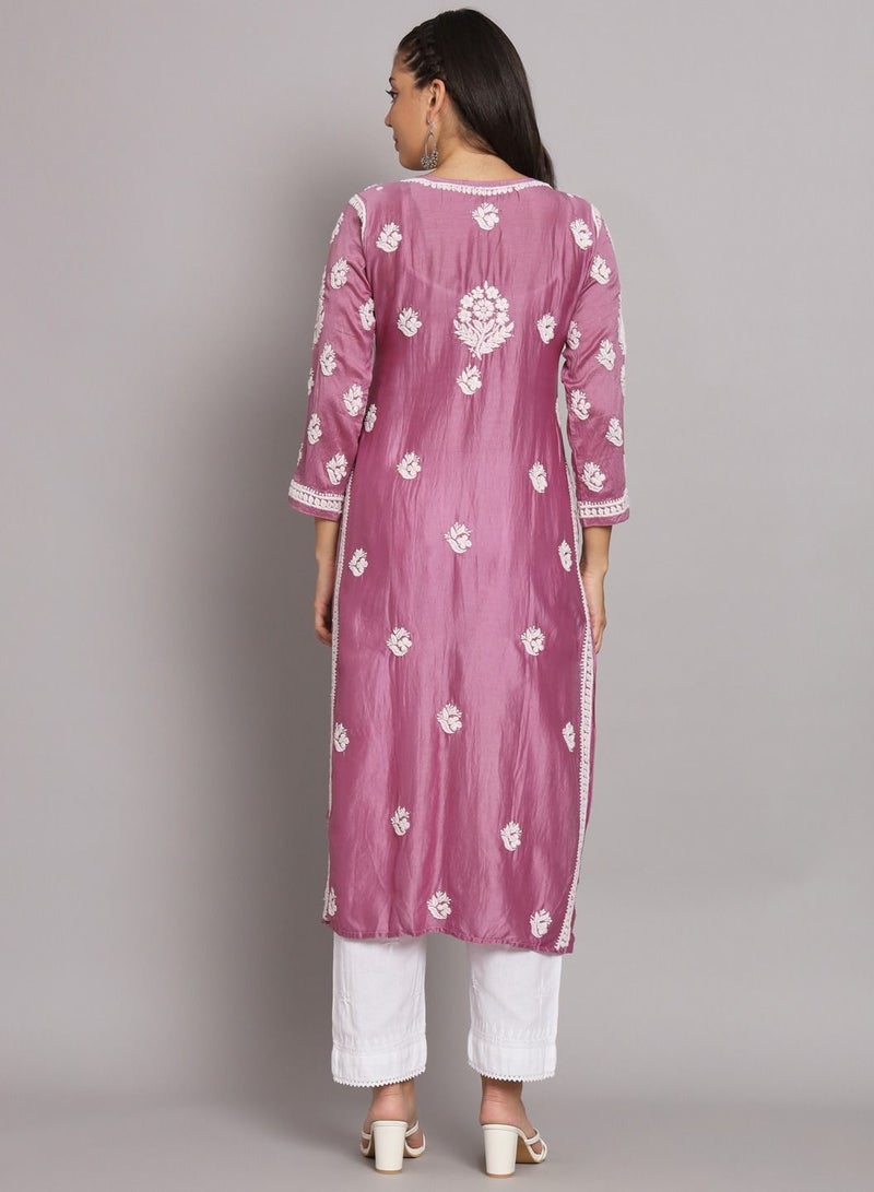 Alaya Hand Embroidered Chikankari Chanderi Angarkha Kurta With Mukaish Work-AL3672  - Image 2
