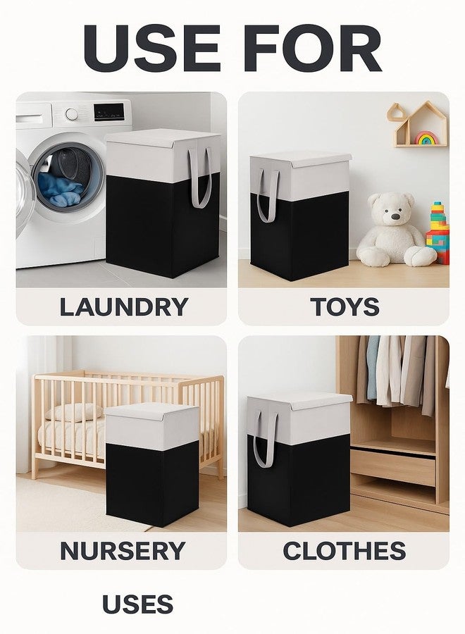 Bless Berries 60L Foldable Laundry Basket for Clothes with Handles, Large Clothes Hamper, Non-Woven Laundry Bag, Collapsible Storage Organizer for Clothes, Toys & Blankets, Grey & Black - Image 3