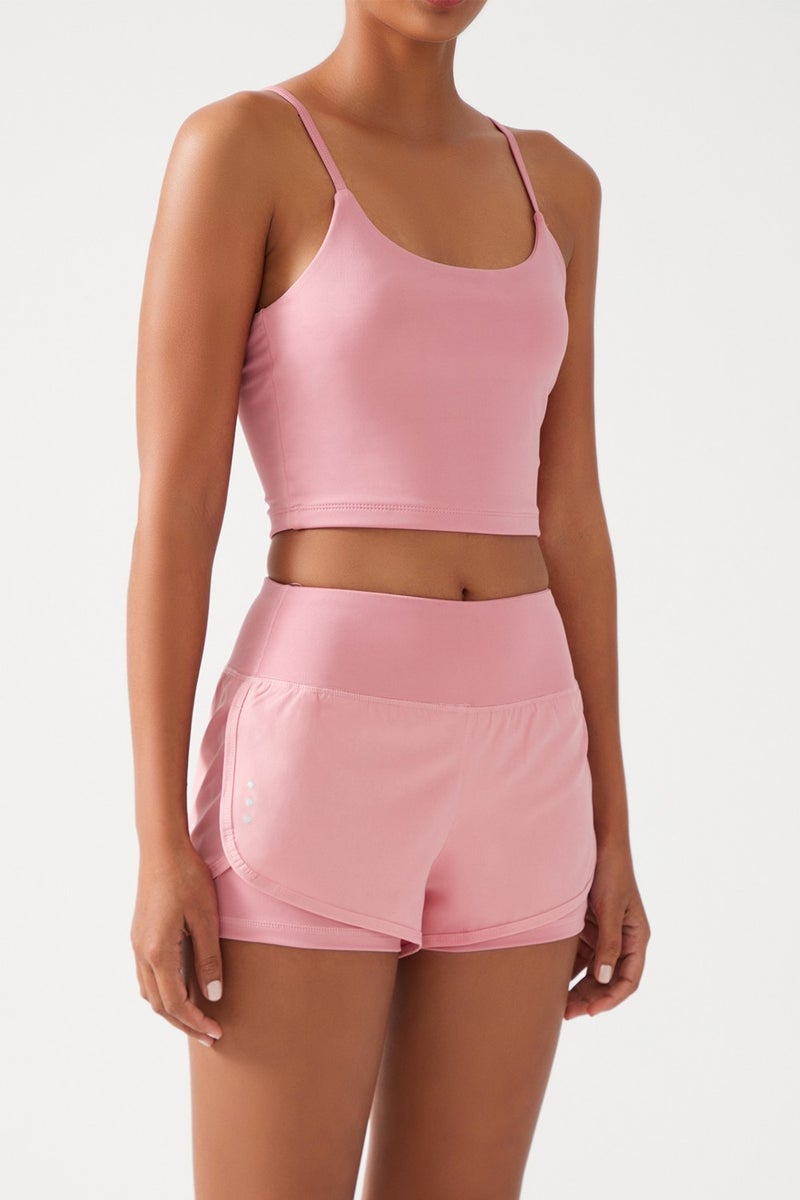 Los Ojos Women's Pink 2 Layer Sports Shorts - Tights with Shorts 2in1  - Image 1