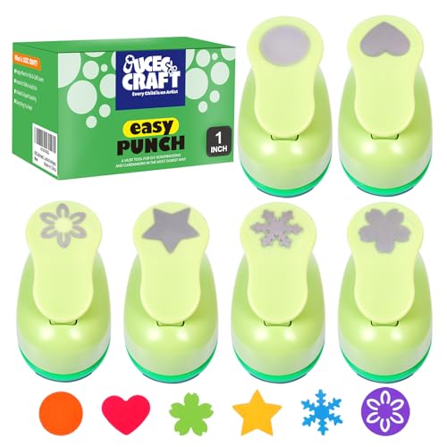 UCEC Paper Punches for Crafting Hole Punch for Kids 1 Inch Craft Hole Punch Shapes 6PCS Star Heart Flower Punch Kids Hole Puncher Shape Cutters for Crafts for School Crafting DIY Projects - Image 1