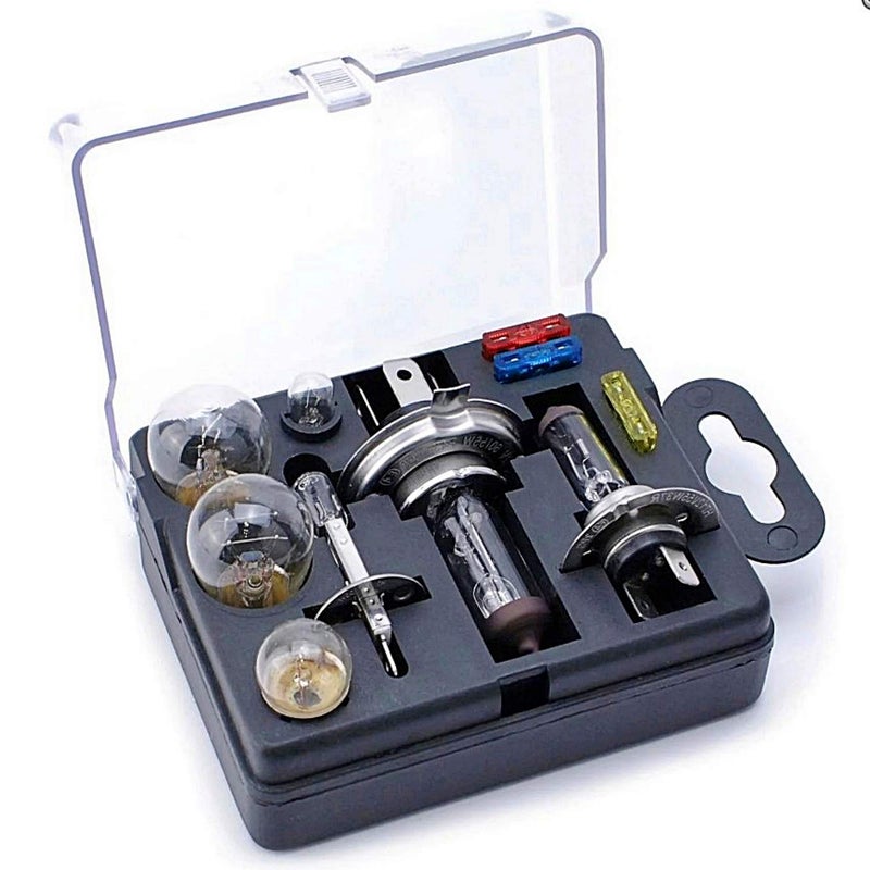 AA مجموعة مصابيح/فيوزات سيارات عالمية مدمجة AA0552 - تشمل مصابيح هالوجين شائعة H1 (448) H4 (472) H7 (499) - مناسبة لمعظم المركبات، أسود/فضي - Image 2