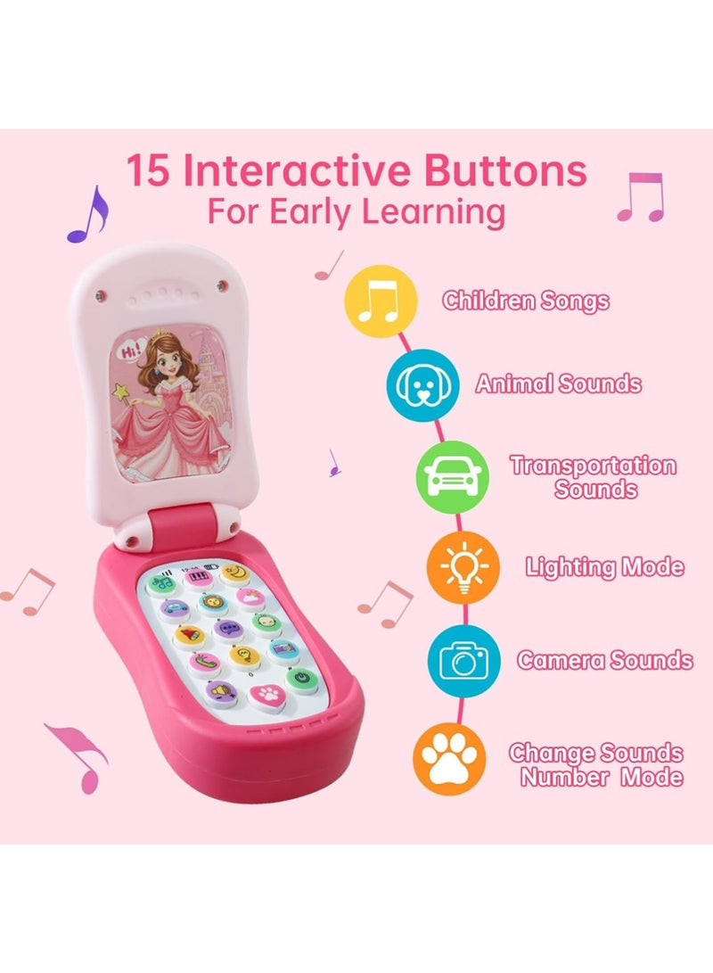 YOUGE Smartphone Learning Baby Phone Toy for 1 Year Old Toddlers Musical Instruments with Light and Sound Multiple Education Games for Boys and Girls, Princess Flip Smartphone Toys Gifts for Birthday - Image 2