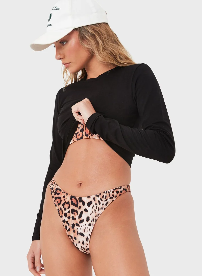 Missguided Leopard Print High Leg Boomerang Bikini Bottom