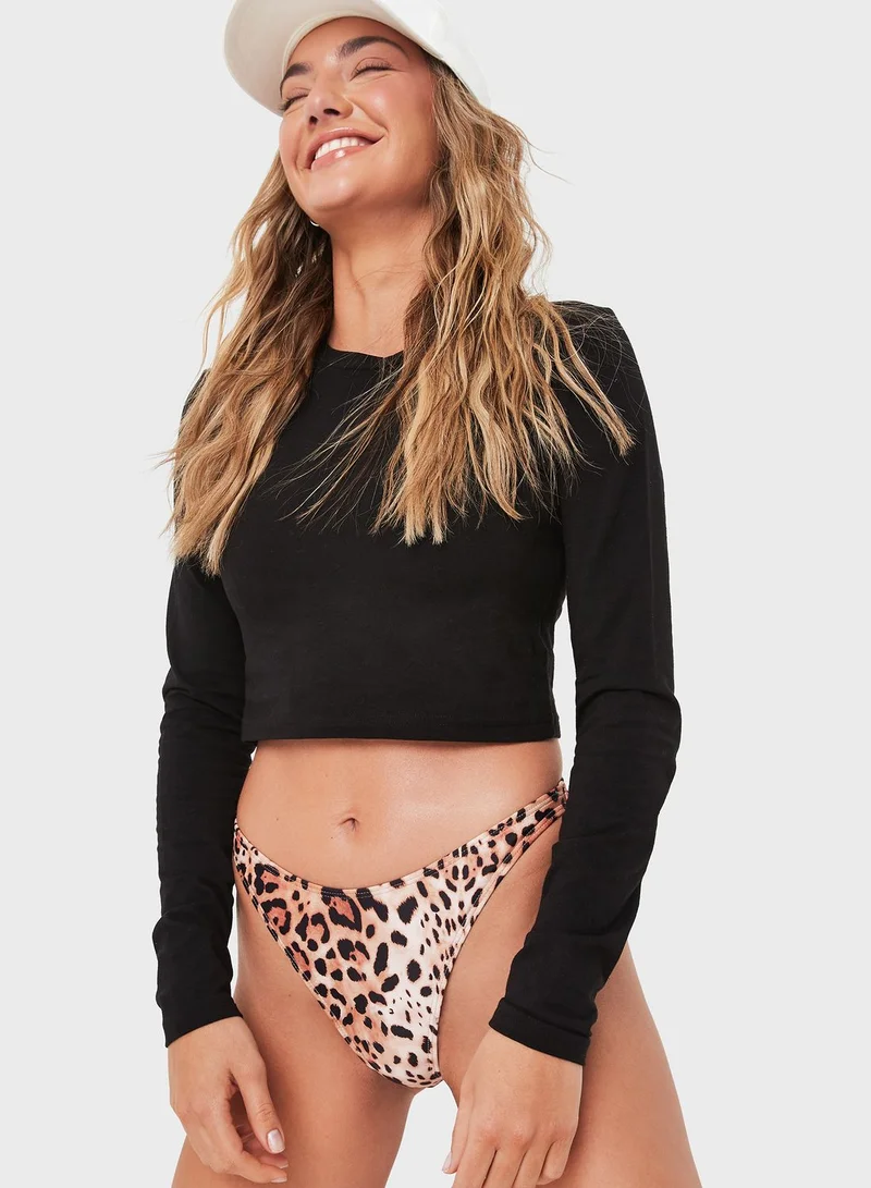 Missguided Leopard Print High Leg Boomerang Bikini Bottom